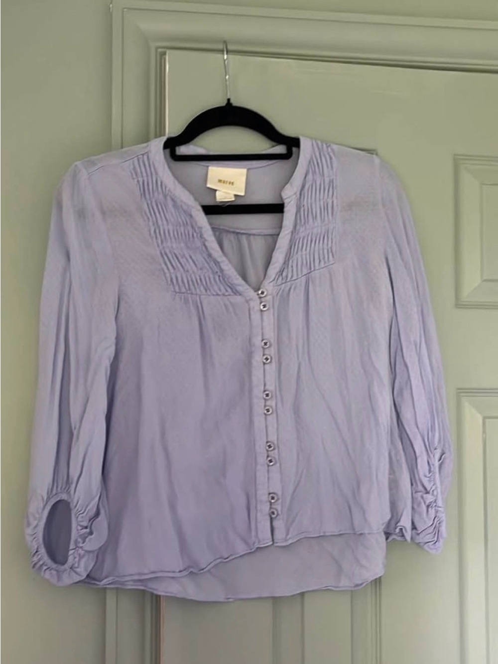 Maeve Lavender Button-Front Pintuck Blouse